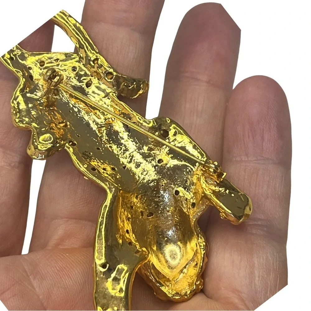 Gold Crystal Tiger Brooch Emerald Eyes Statement Brooch